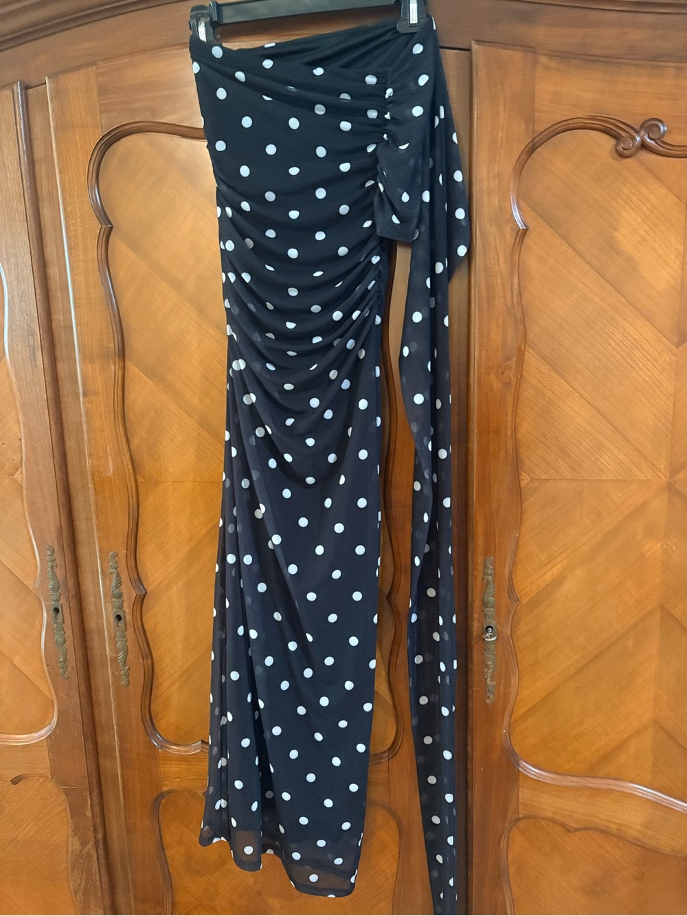 ASOS Black Polka Dot One-Shoulder Drape Midi Dress size small #1287 - Picture 5 of 6